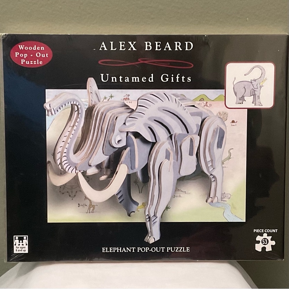 Alex Beard Untamed Gifts ELEPHANT Pop-Out Puzzle 3-D Wooden Puzzle 2010 New